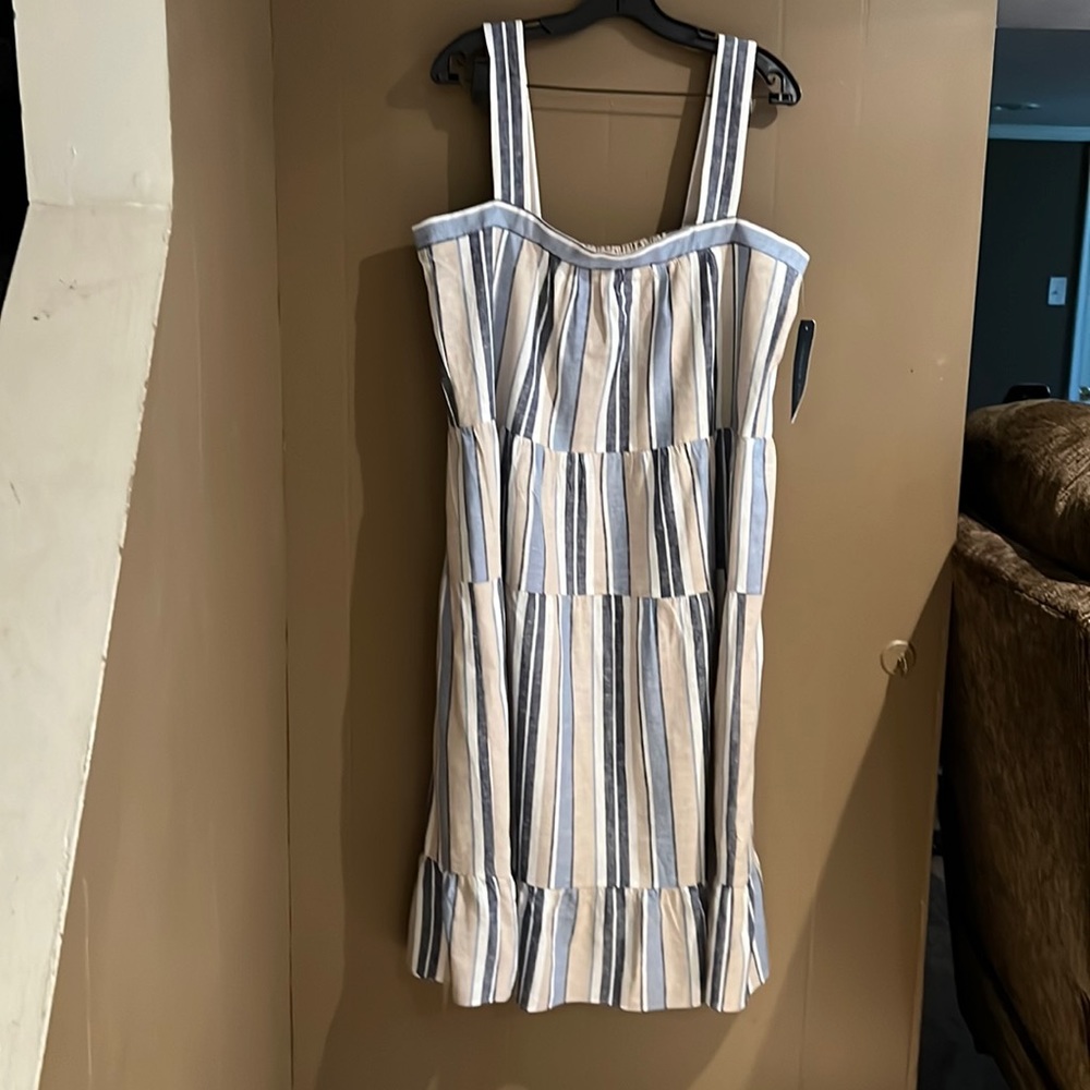 London Times Striped Tiered Midi Sundress in Sz 14. NEW